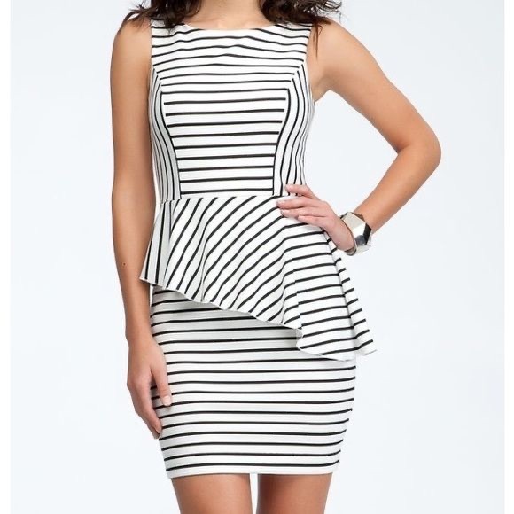 Bebe White & Black Stripe Peplum Dress XS - Picture 1 of 7